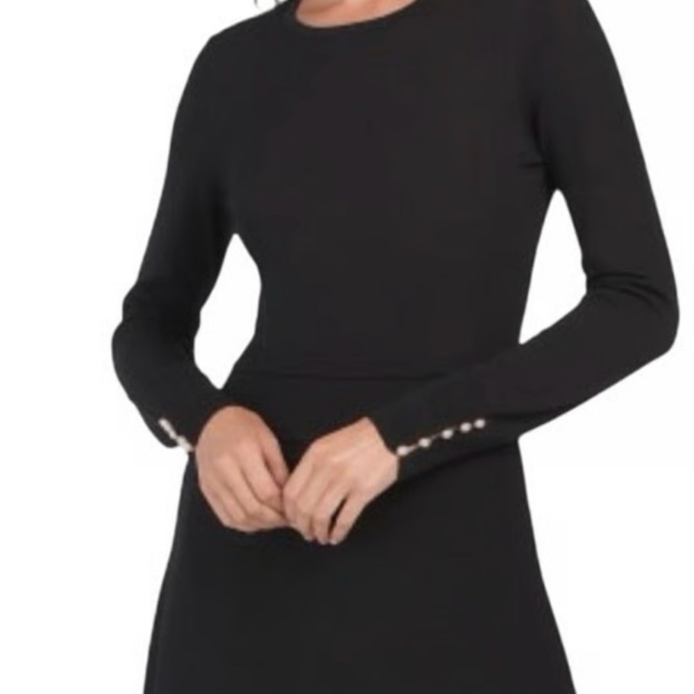 Nicole‎ Miller Black Sheath Dress with Cuffed Long Sleeves